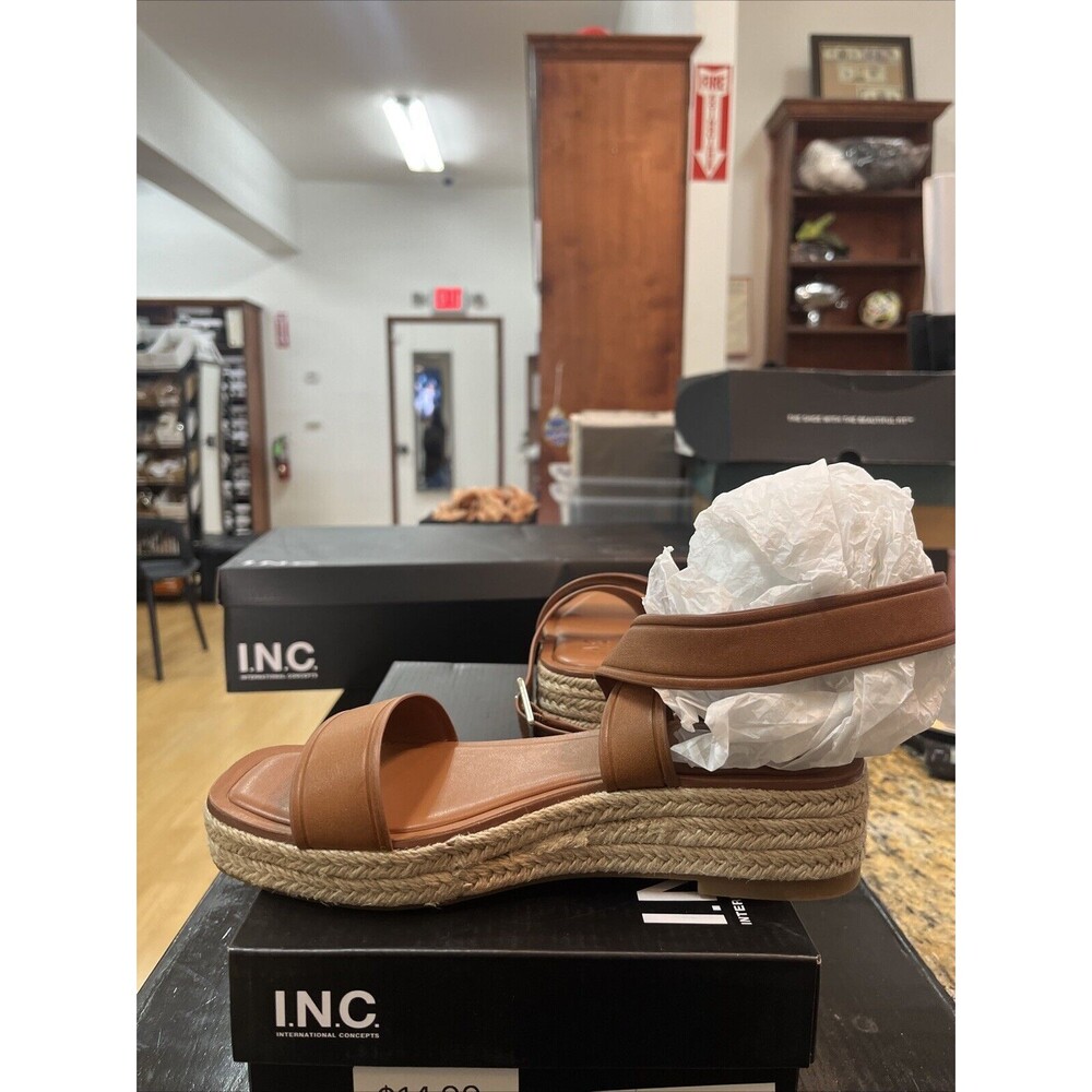 INC INTL Concepts Havilah Cognac Women Ankle Strap Espadrille Sandals Size 5M - Picture 2 of 5